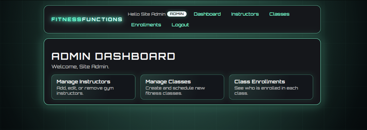 FitnessFunctions admin dashboard
