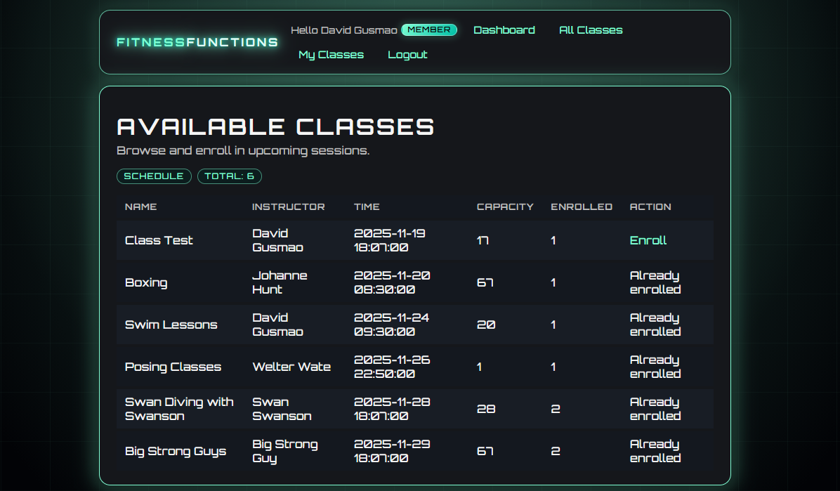 Available classes page