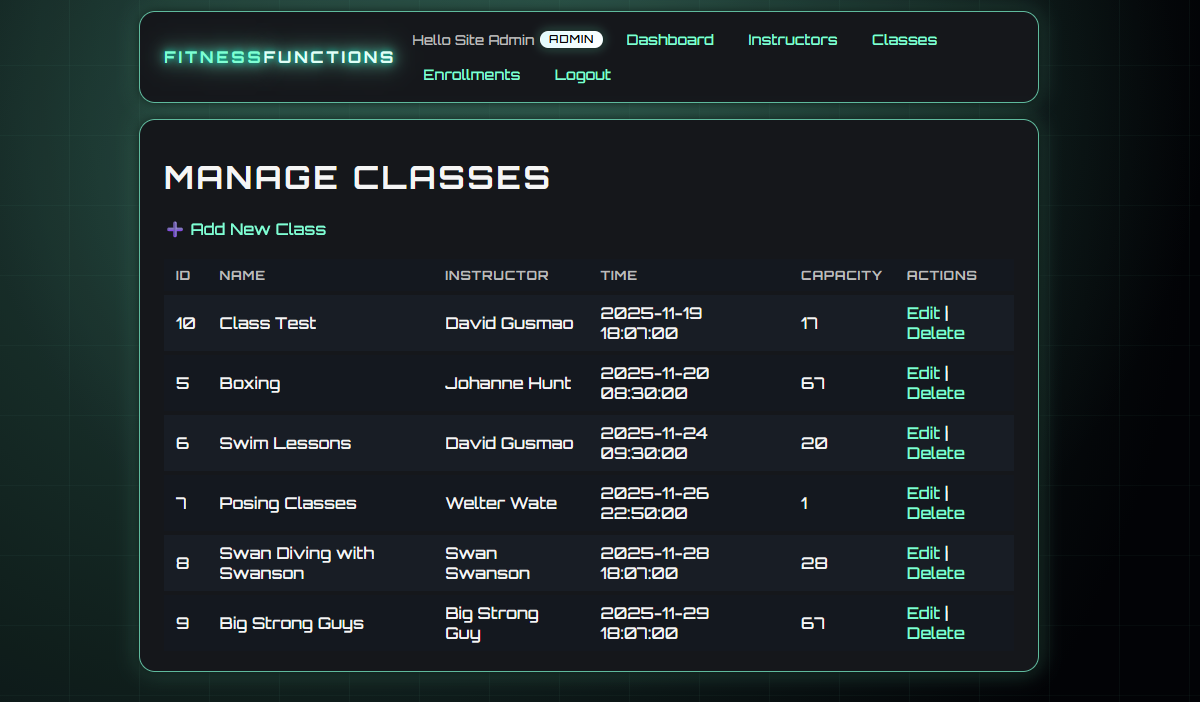 Manage classes page