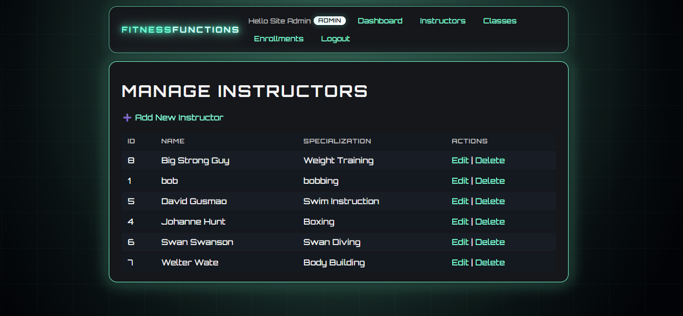 Manage instructors page
