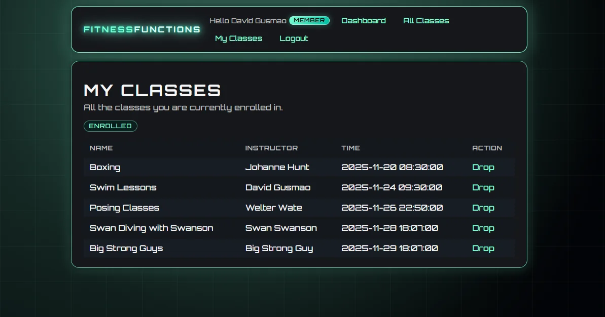 My classes page