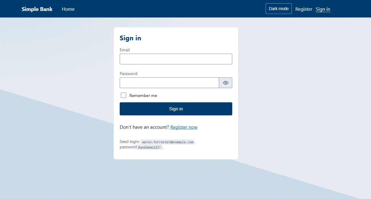 Sign-in page with email and password fields and a show-password control